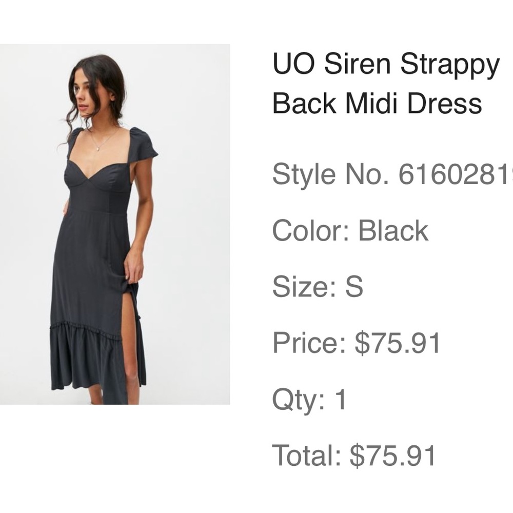 NWOT Black Midi Urban Outfitters Dress